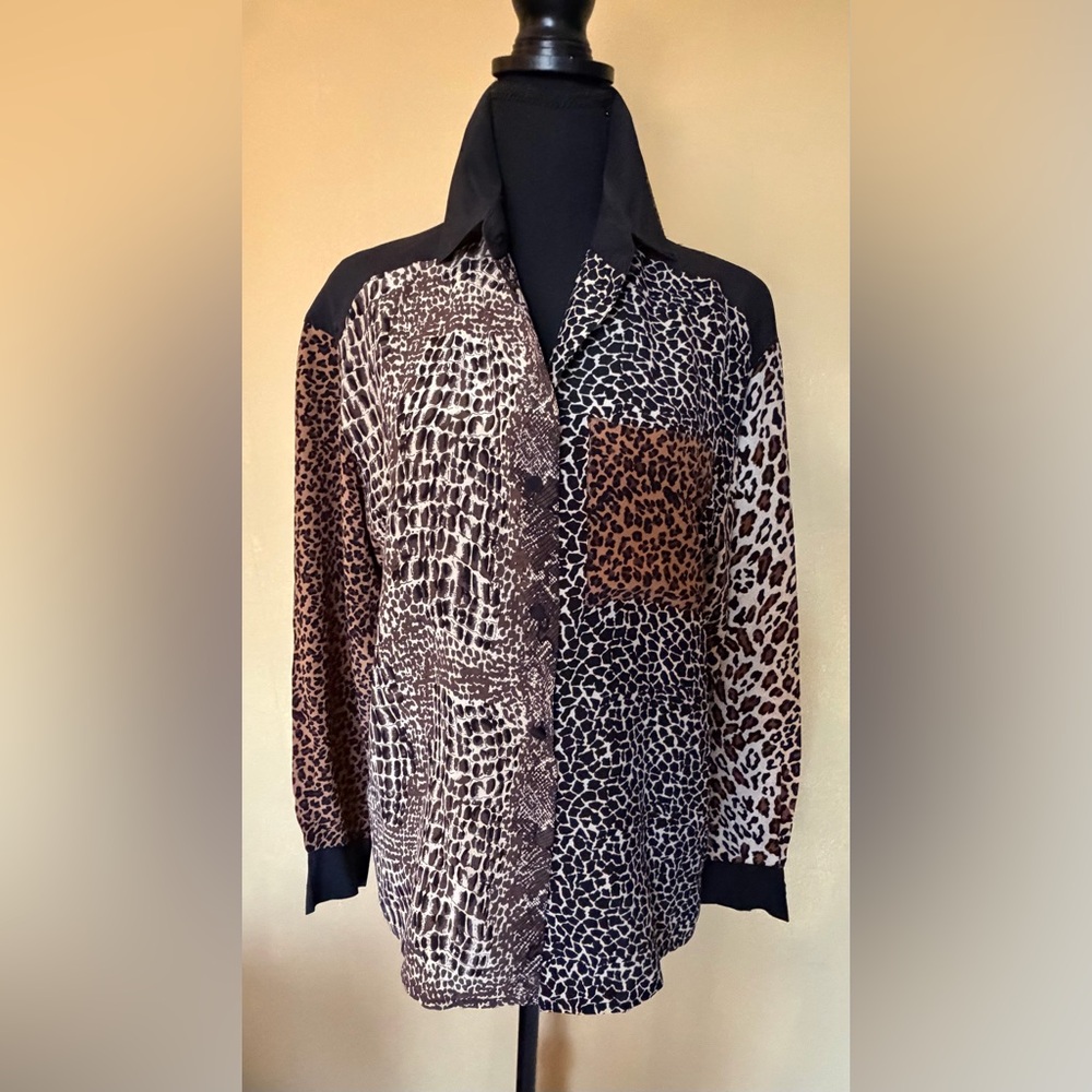 Allison Taylor Black and Tan Silk Blouse